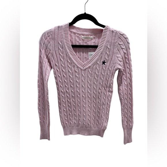 Aeropostale Sweaters - Aeropostale Pink V-Neck Cable Knit Sweater XS